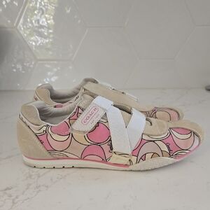 Coach Pink and Cream Signature Circle Print Sneakers
